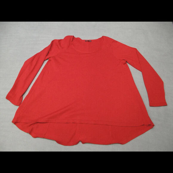Eileen Fisher Red 100% Merino Wool Boat Neck Box Hi/Low Sweater  L Minimalist - Picture 1 of 8